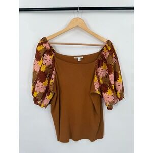 Cato Ribbed Top Womens 22/24W Lace Sleeves Artsy Art to Wear Eclectic Maximalist